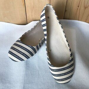 Navy and Beige Striped Canvas Ballet Flats, Unbranded, Size 7 1/2
